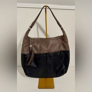 Authentic Brighton Brant Hobo Bag Black and Mink Leather With Decorative Tassel
